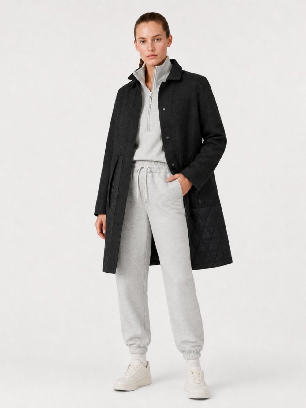 Lululemon‎ Roam Far Wool Coat Heathered Black Size 12 Wool Blend